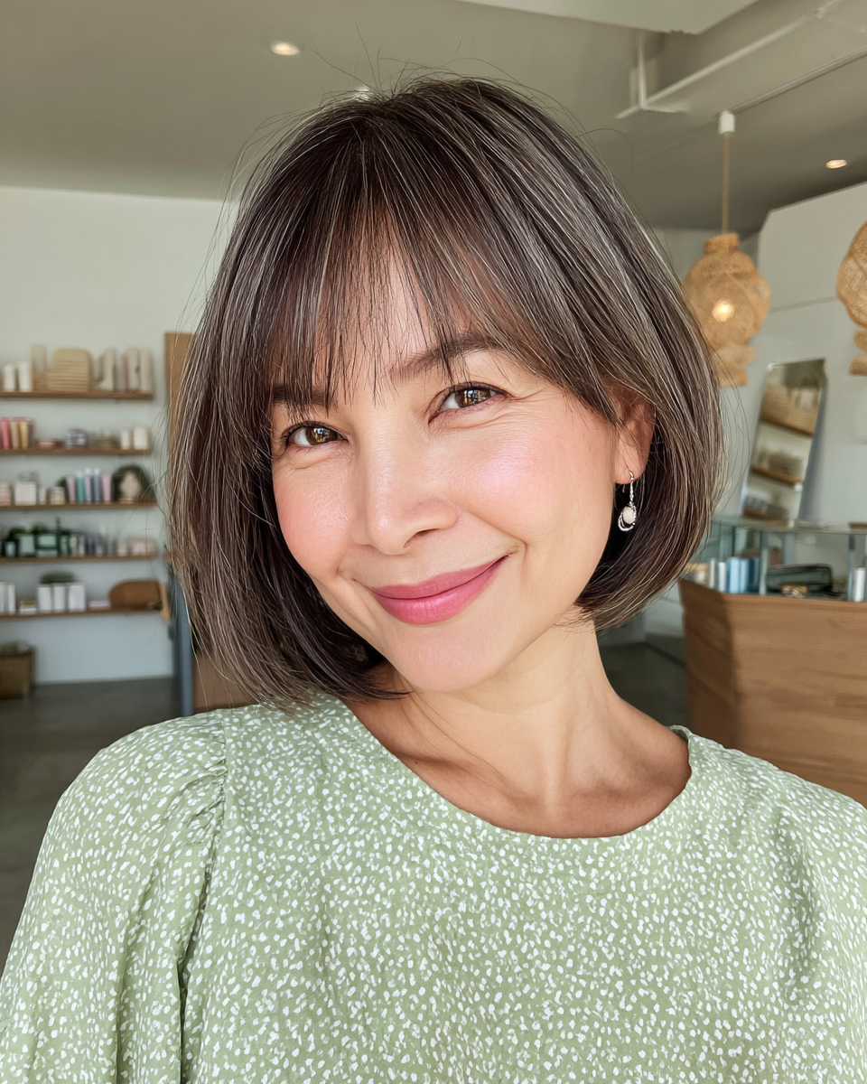 Chic Textured Chin-Length Bob with Soft Bangs