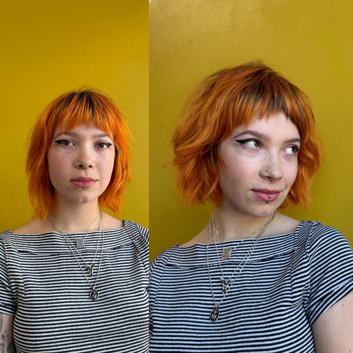Choppy Orange Bob with Bangs