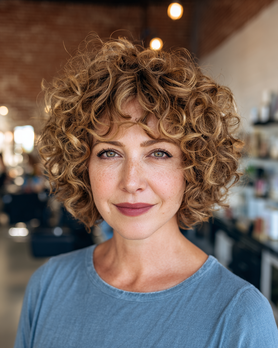 Curly Textured Chin-Length Bob with Soft Layers