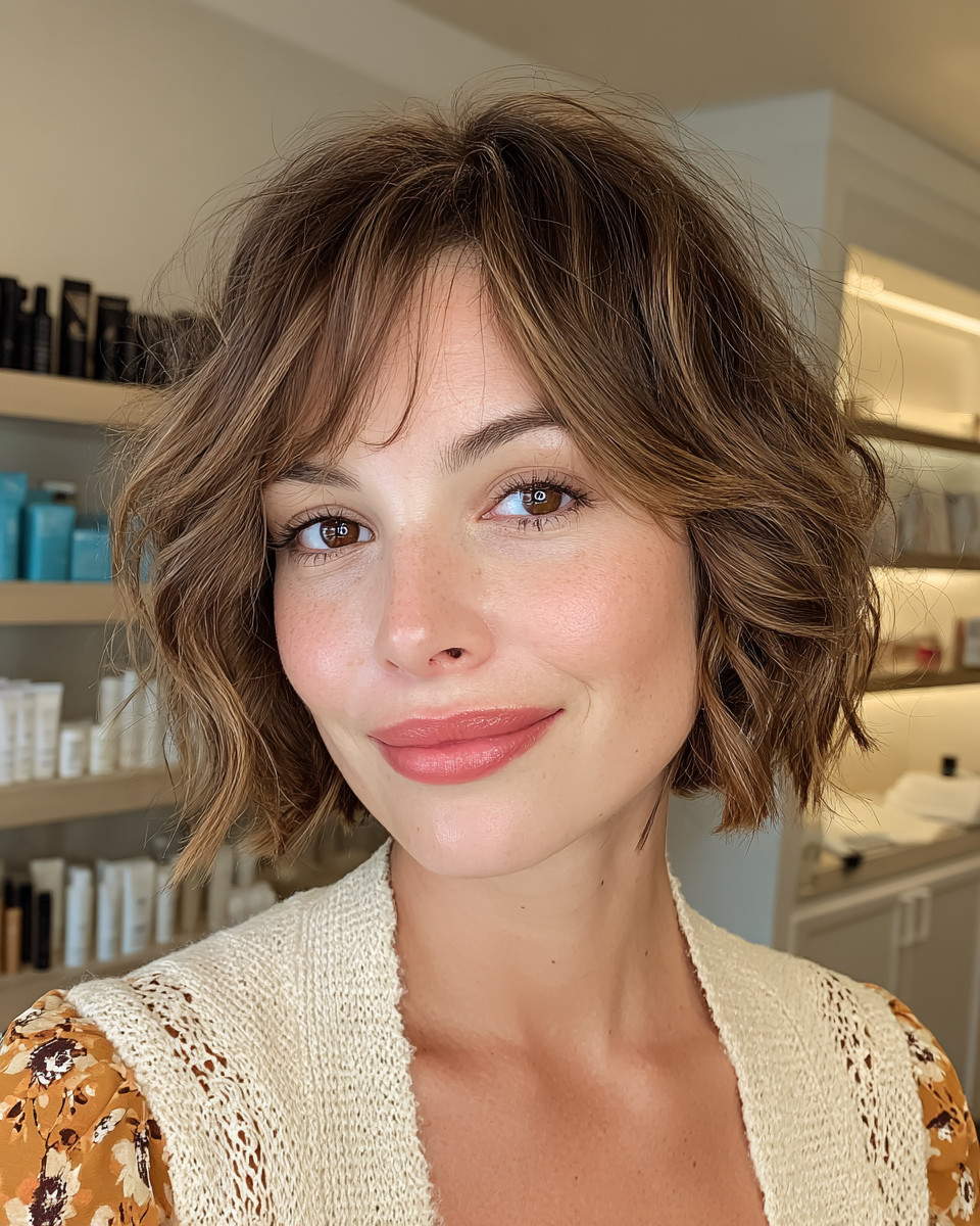 Effortlessly Tousled Chin-Length Bob with Soft Waves