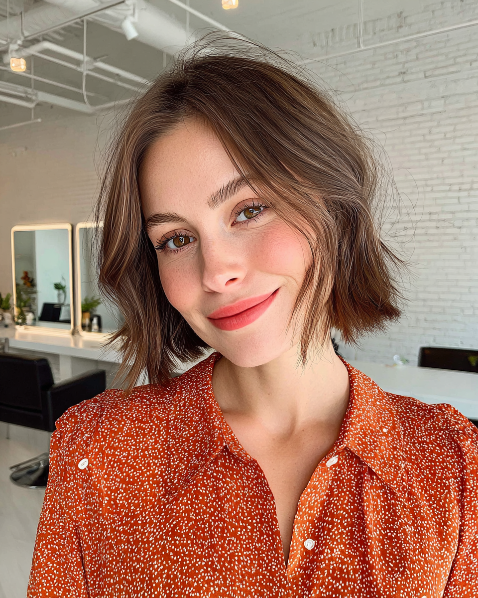Effortlessly Tousled Chin-Length Bob with Subtle Waves