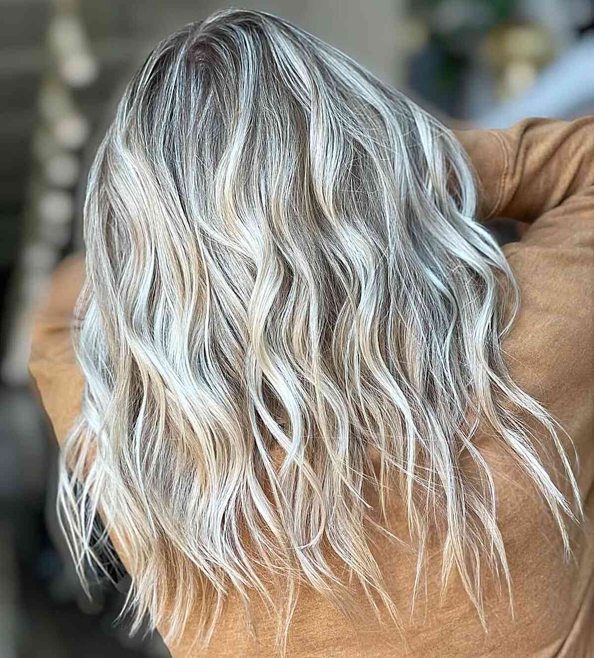 Long Wavy Silver Hair with Soft Layers