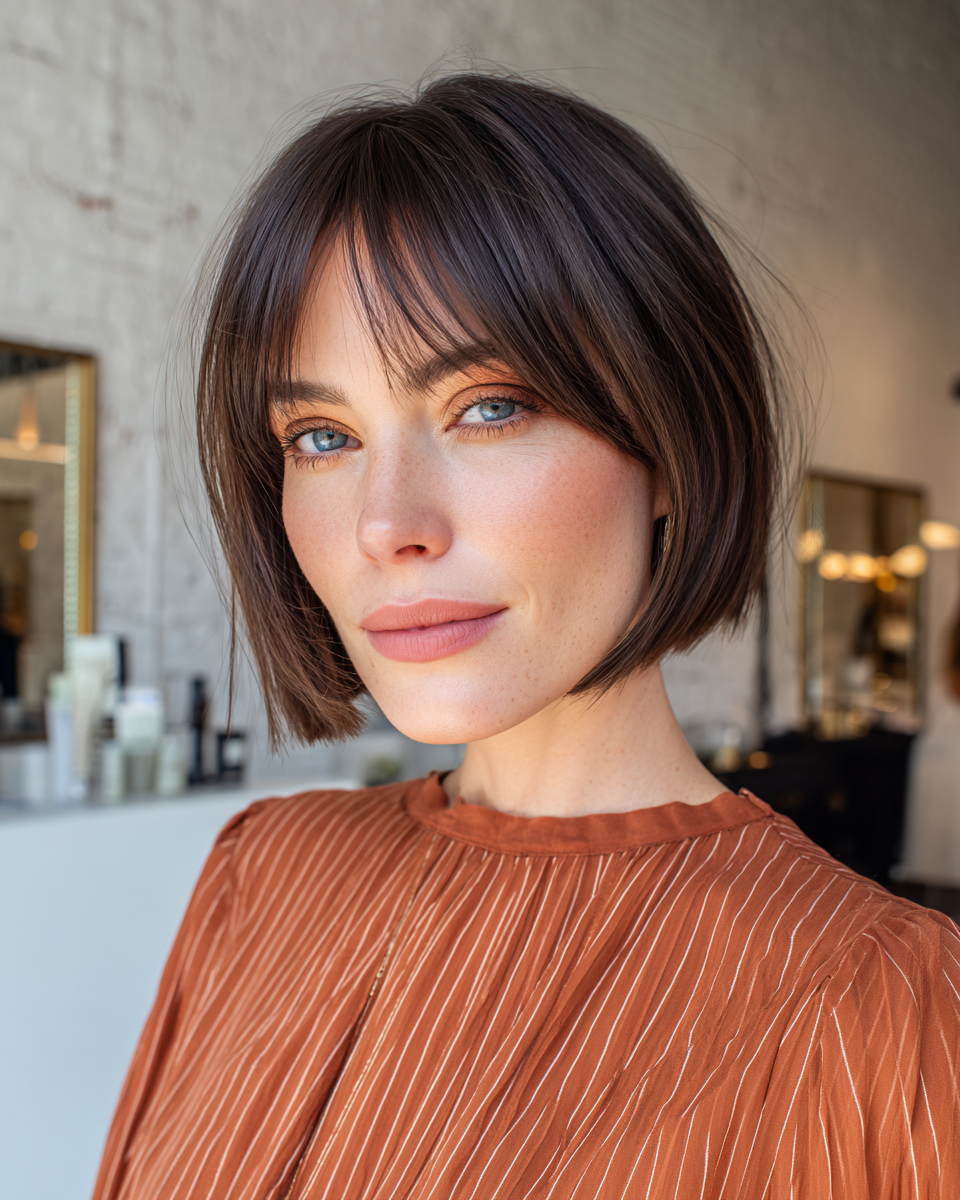 Modern Choppy Chin-Length Bob with Soft Fringe