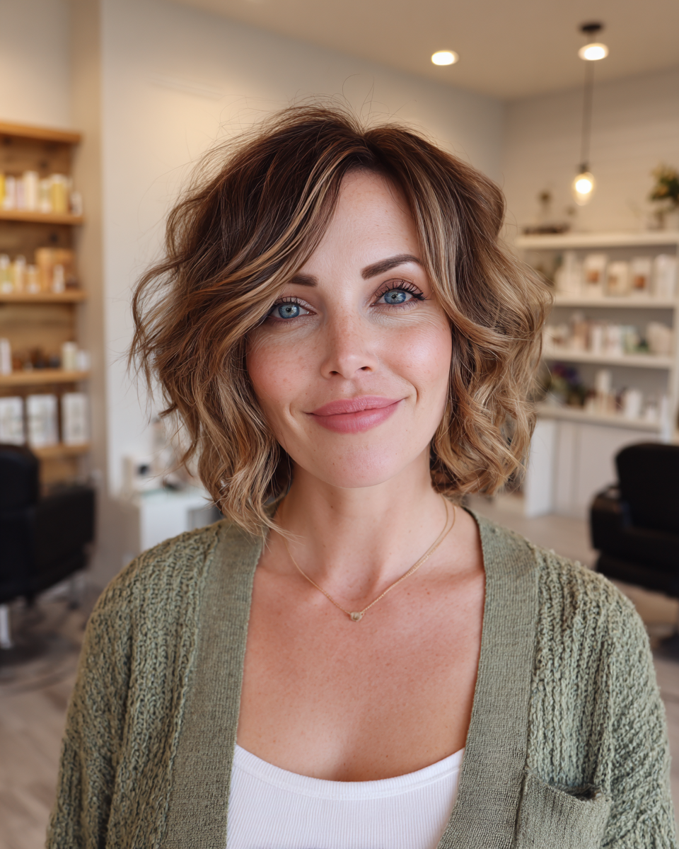 Modern Textured Chin-Length Bob with Soft Waves