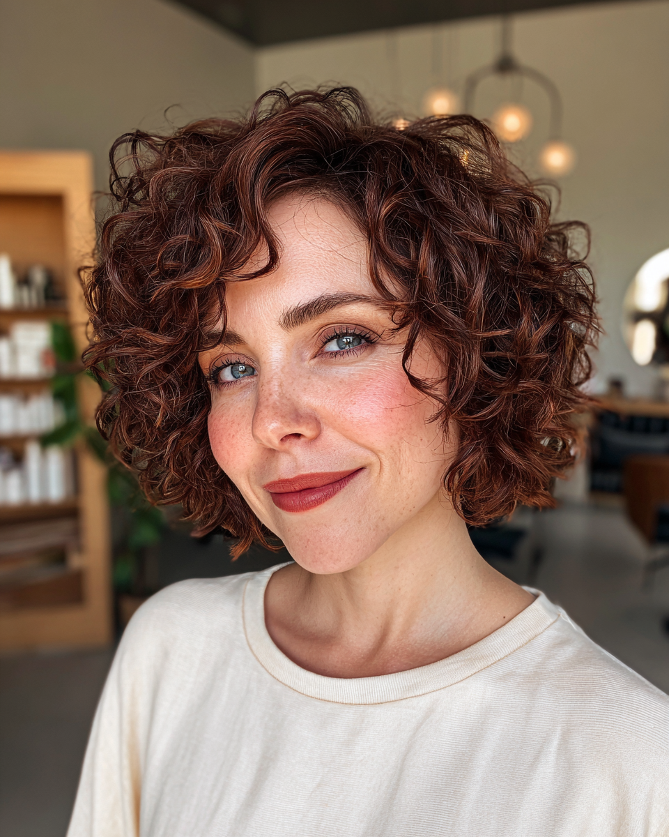 Playful Curly Chin-Length Bob with Defined Curls