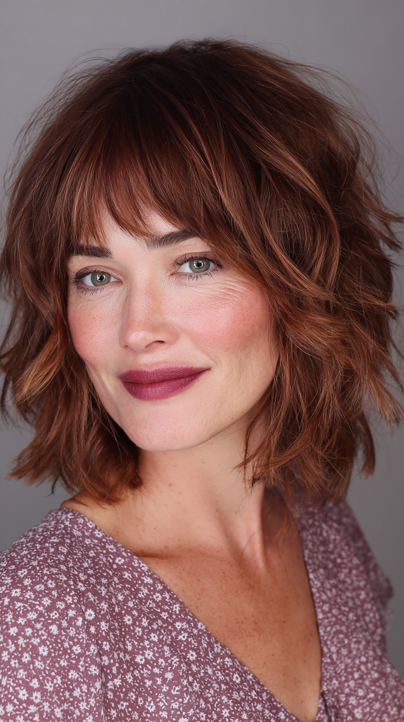 Rustic Auburn Shag with Wispy Bangs