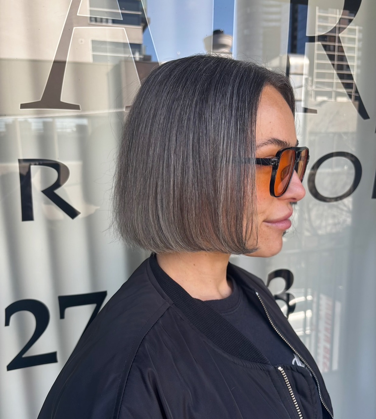 Sleek Blunt Bob with Subtle Grey Highlights
