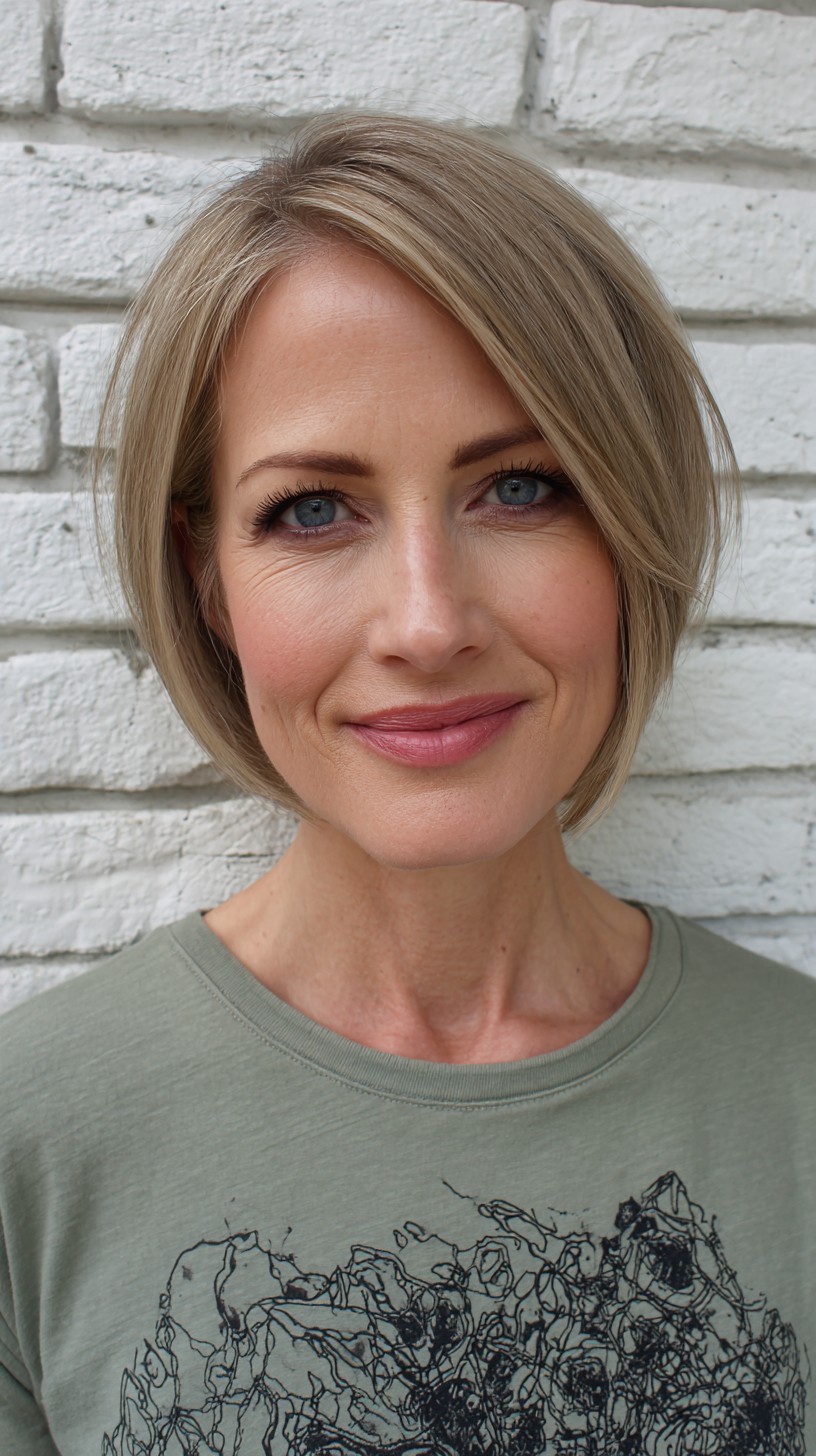 Sleek Silver-Blonde Bob with Dark Roots