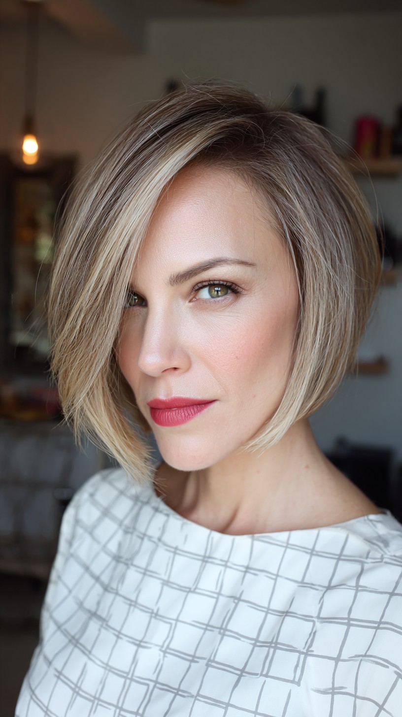 Soft Beige Blonde Bob with Sharp Angles