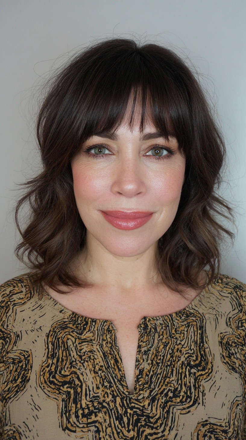 Soft Chocolate Waves with Wispy Bangs