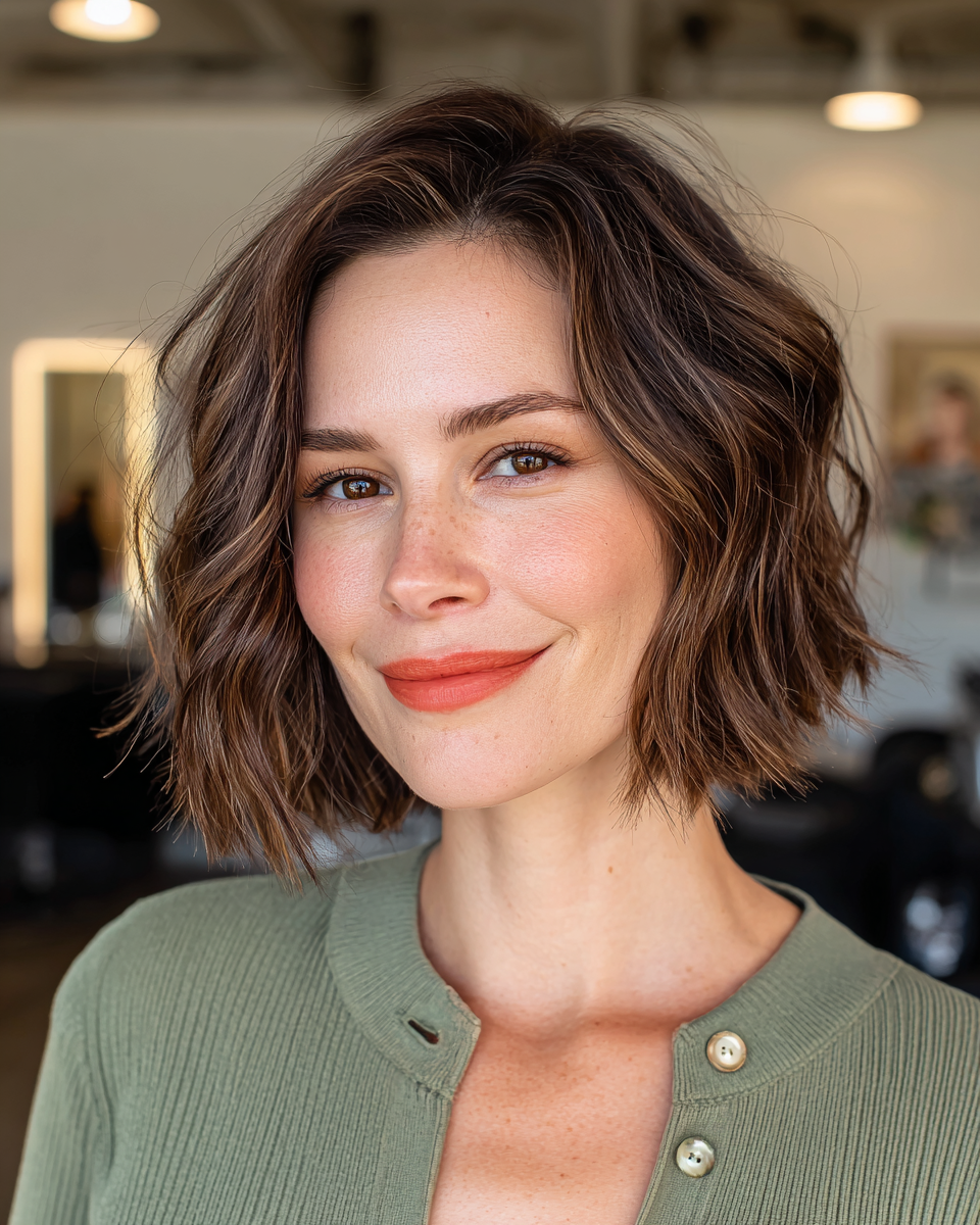 Stylish Textured Chin-Length Bob with Subtle Waves