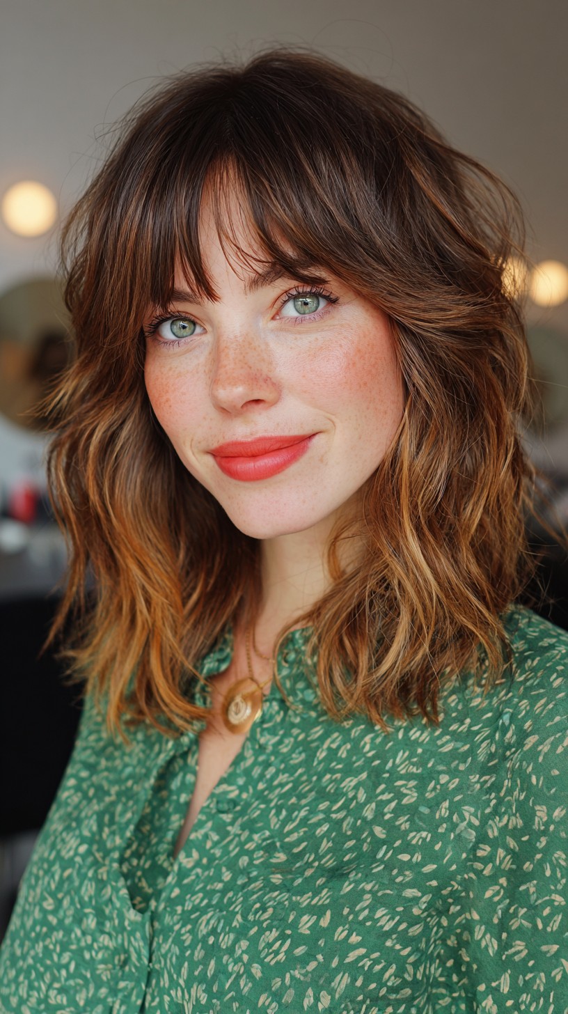 Textured Brunette Waves with Fringe