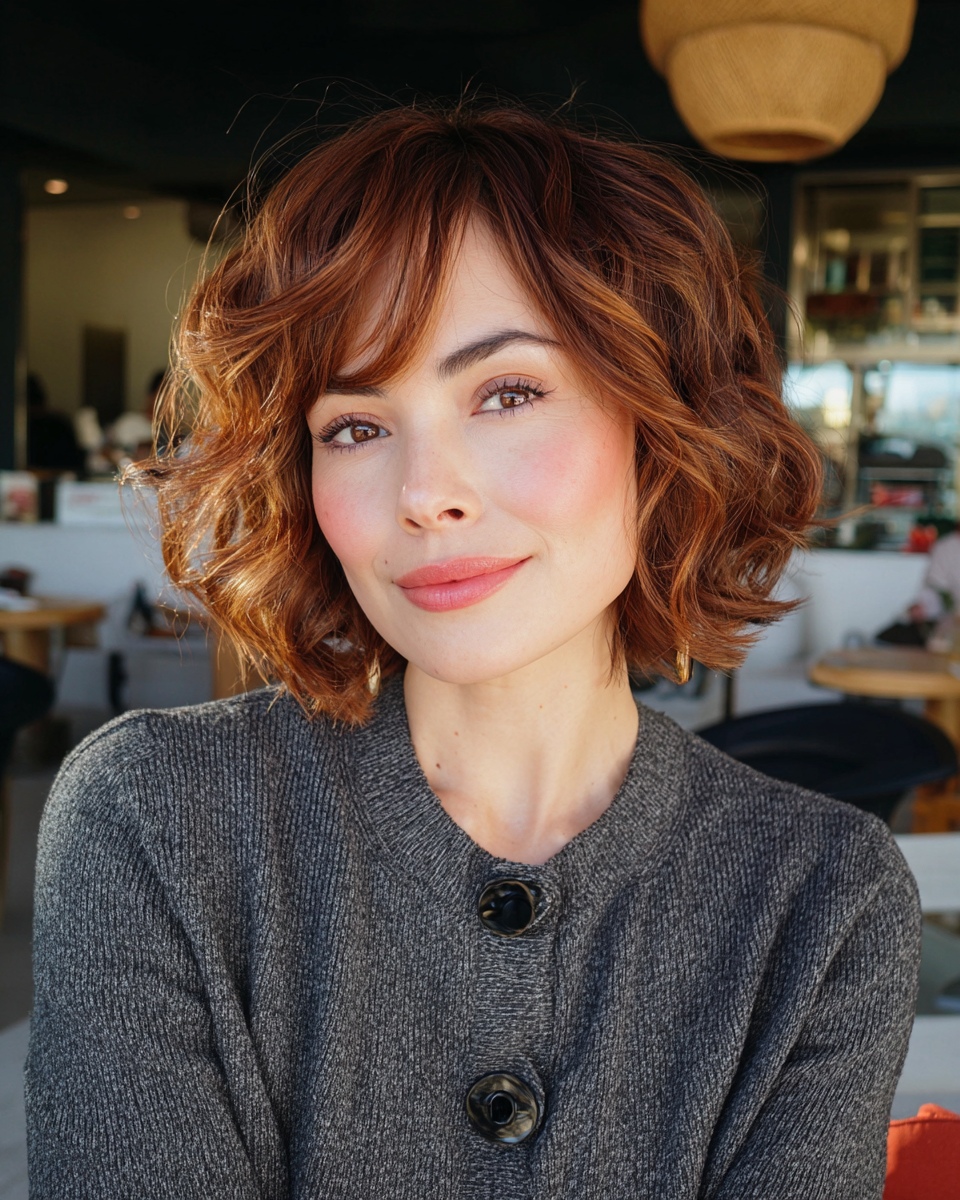 Textured Chin-Length Bob with Soft Defined Curls