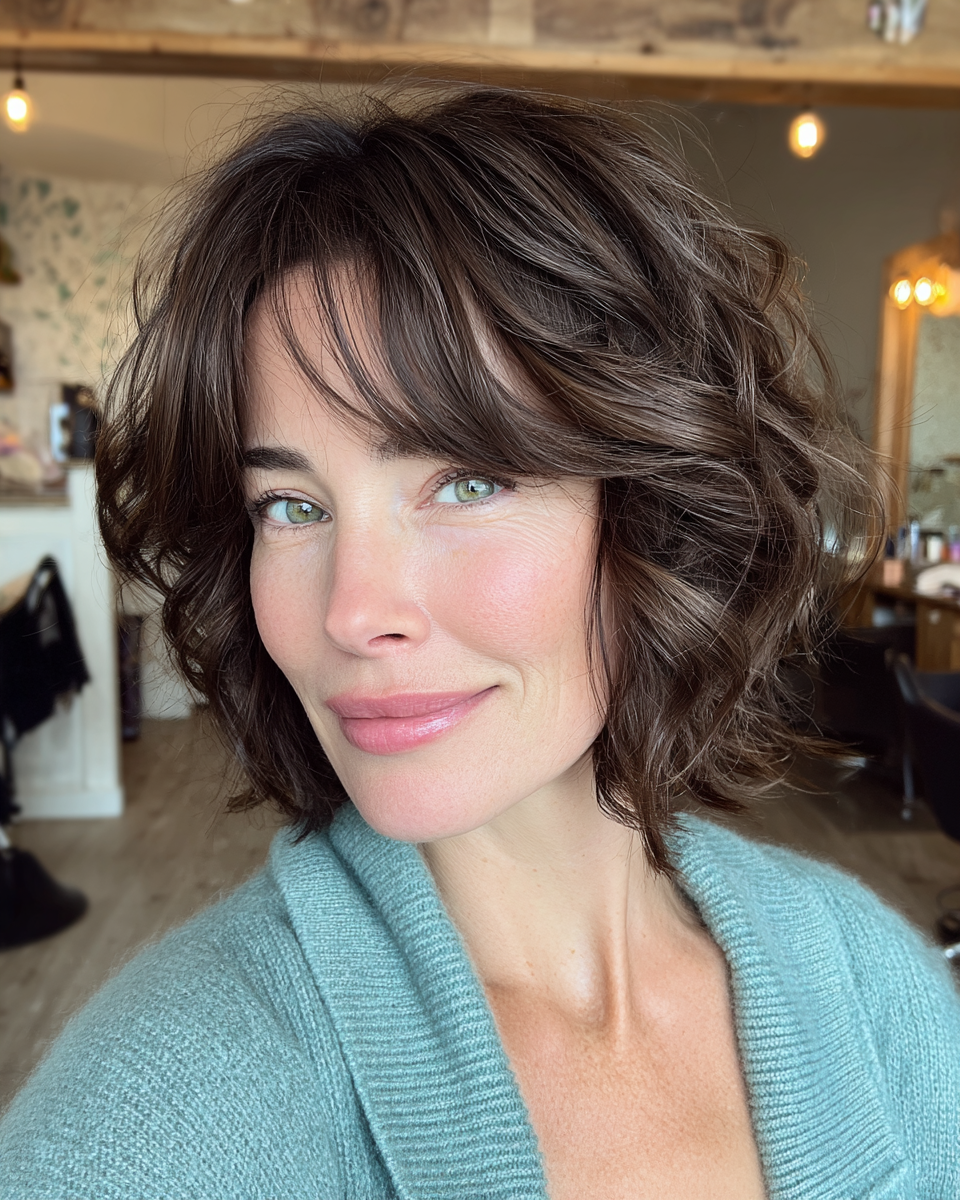 Textured Chin-Length Bob with Soft Voluminous Waves