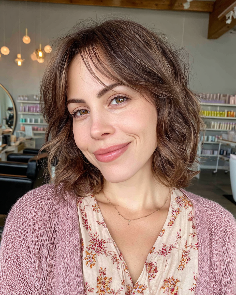 Textured Chin-Length Bob with Soft Waves