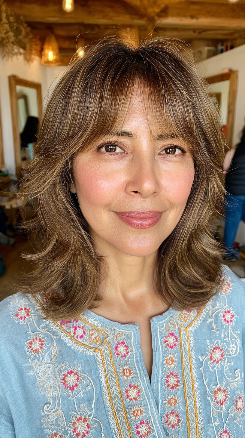 Chic Layered Shoulder-Length Cut with Soft Bangs