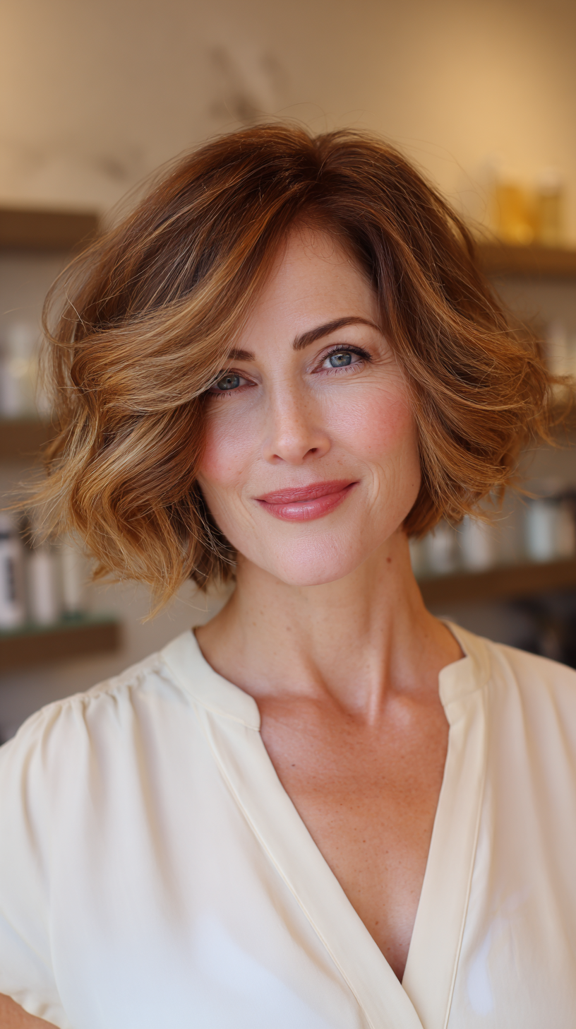 Chic Textured Bob with Warm Highlights
