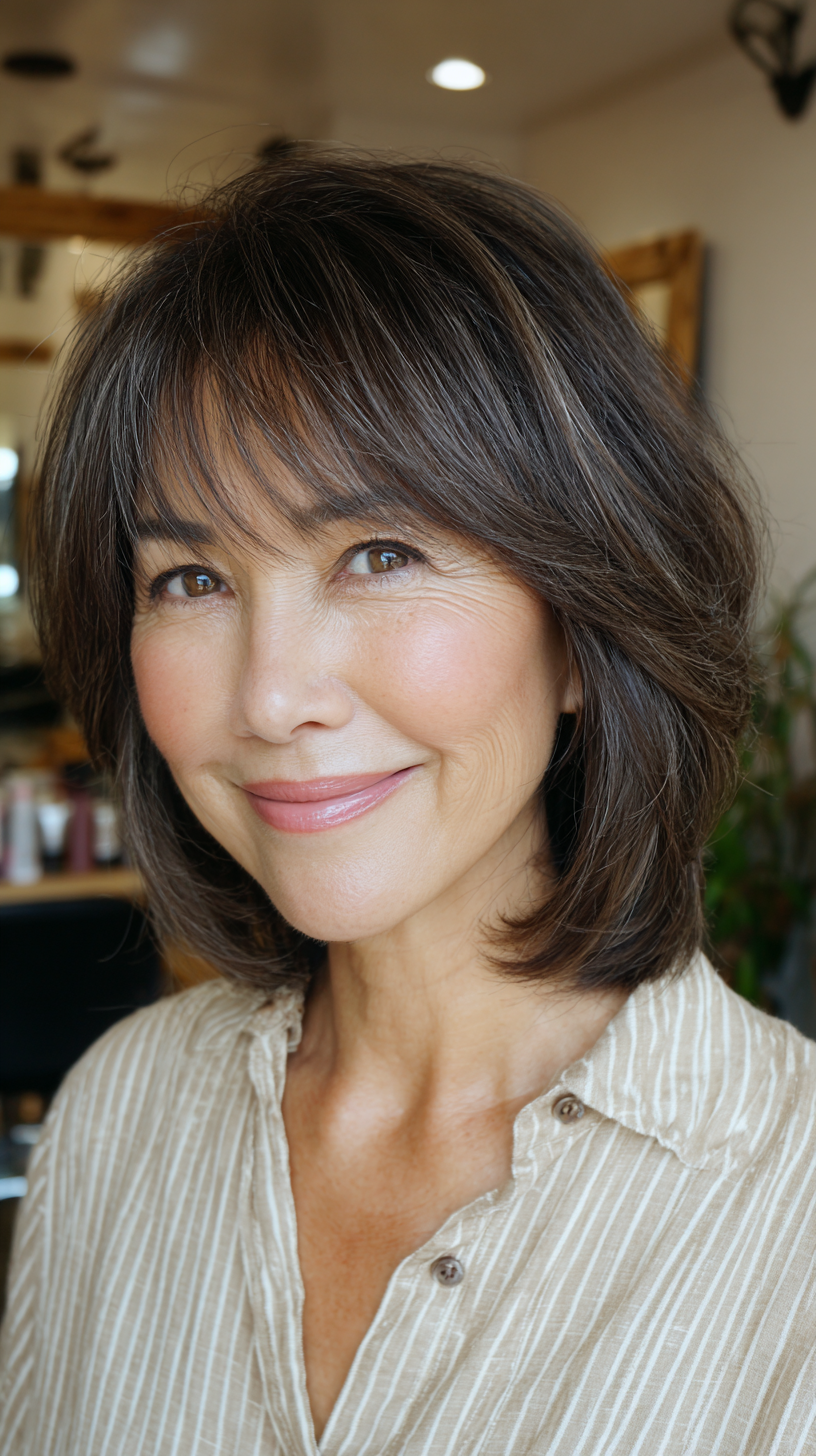 Chic Textured Lob with Soft Bangs