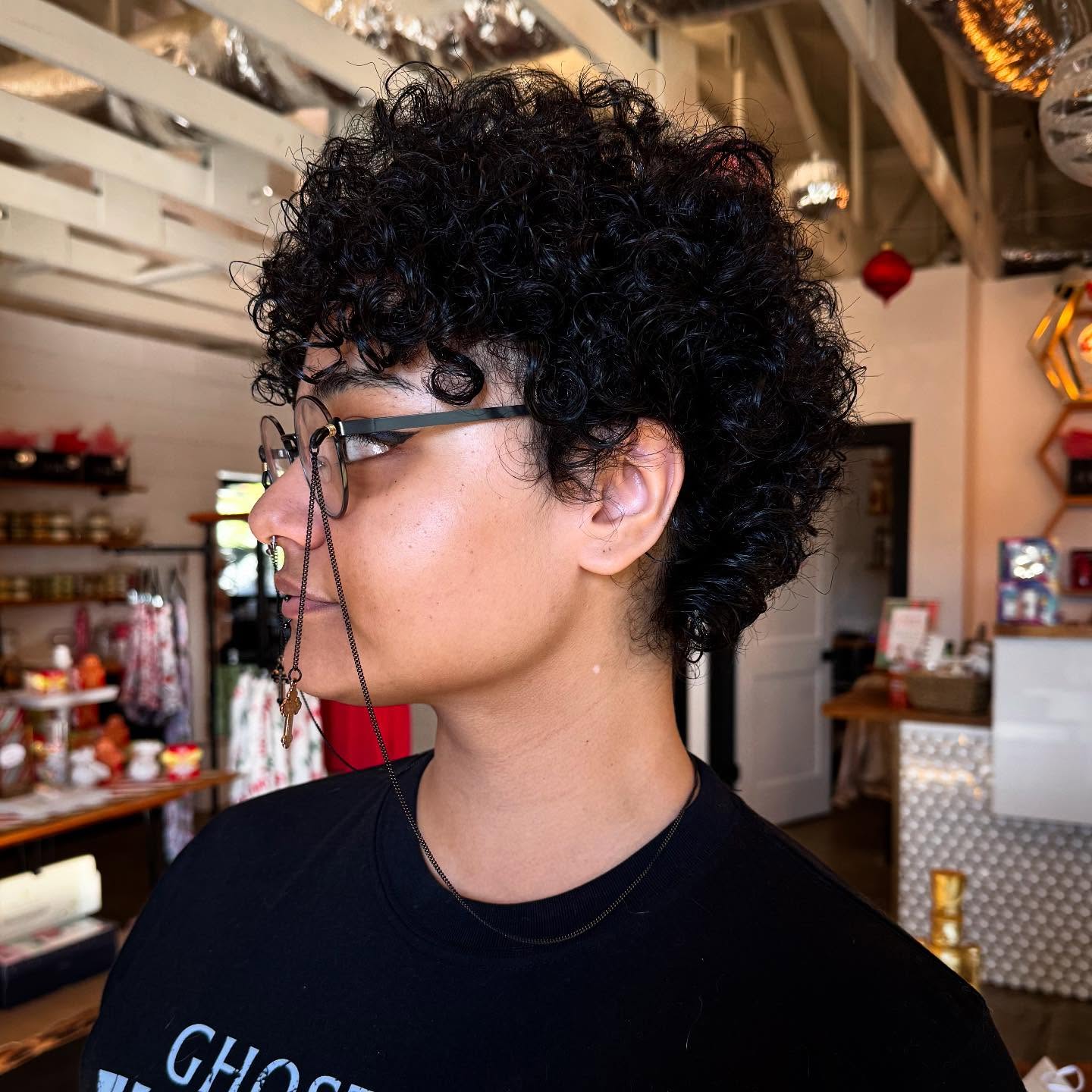 Bold Curly Pixie with Tapered Sides