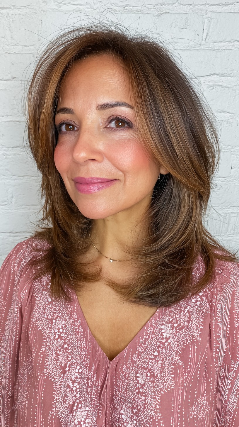 Brunette Beige Blend with Side Sweeping Layers