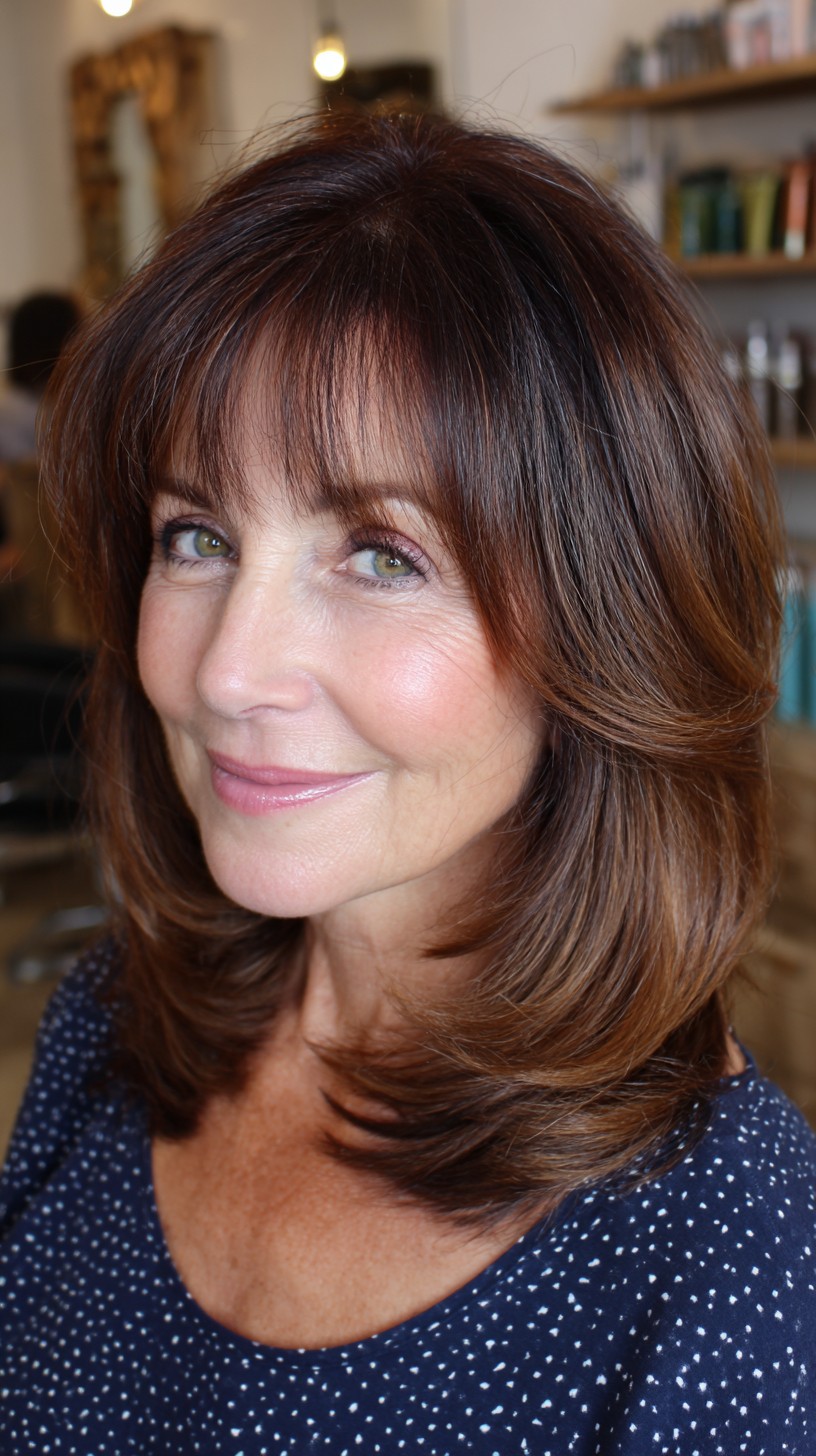 Chestnut-Brown Layered Bob with Soft Waves