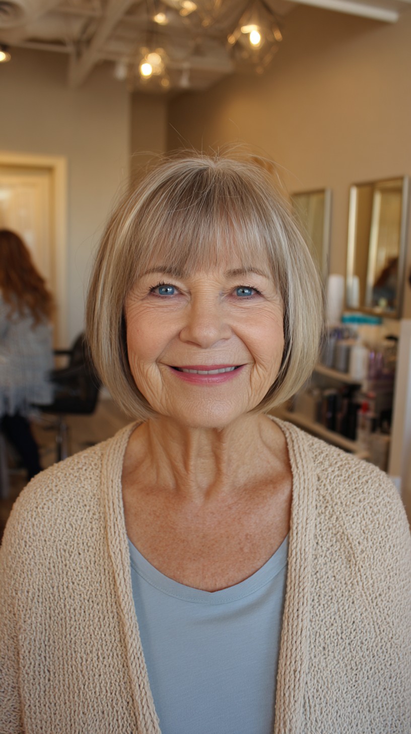 Classic Light Silver Bob with Sleek Fringe