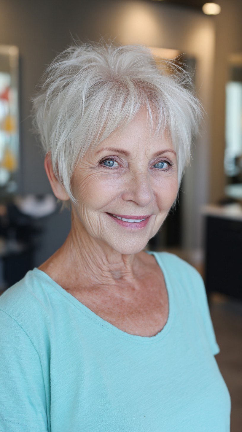 Dynamic Silver Textured Pixie with Voluminous Top