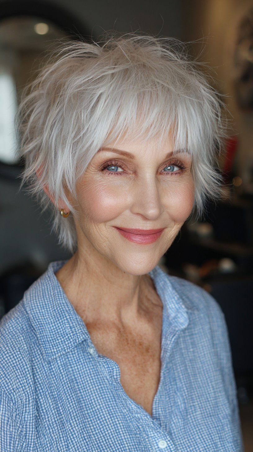 Feathered Silver Pixie with Natural Waves