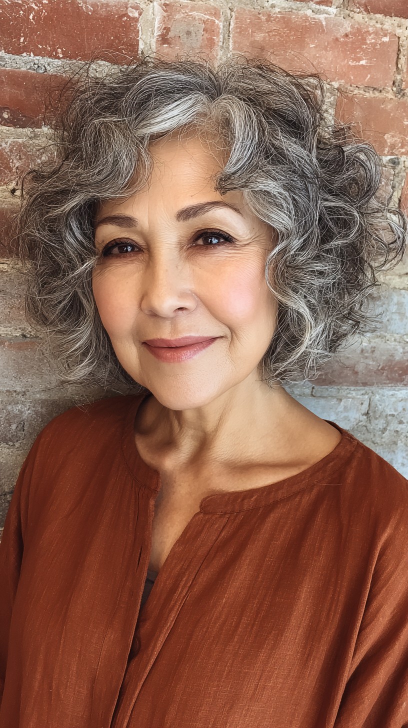 Graceful Natural Gray Layered Curls