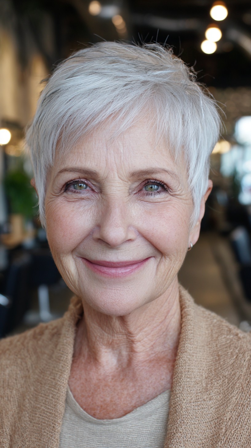 Light Silver Textured Crop for Mature Hair