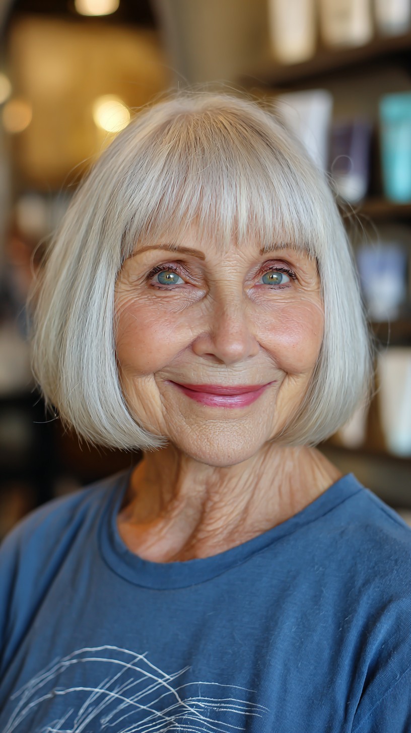 Platinum Rounded Bob with Soft Fringe