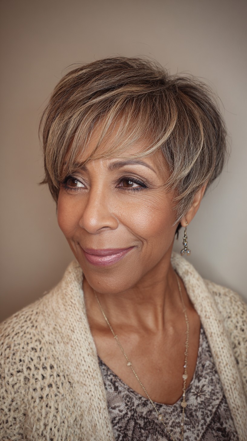 Refined Light Brown Tapered Pixie with Strategic Highlights