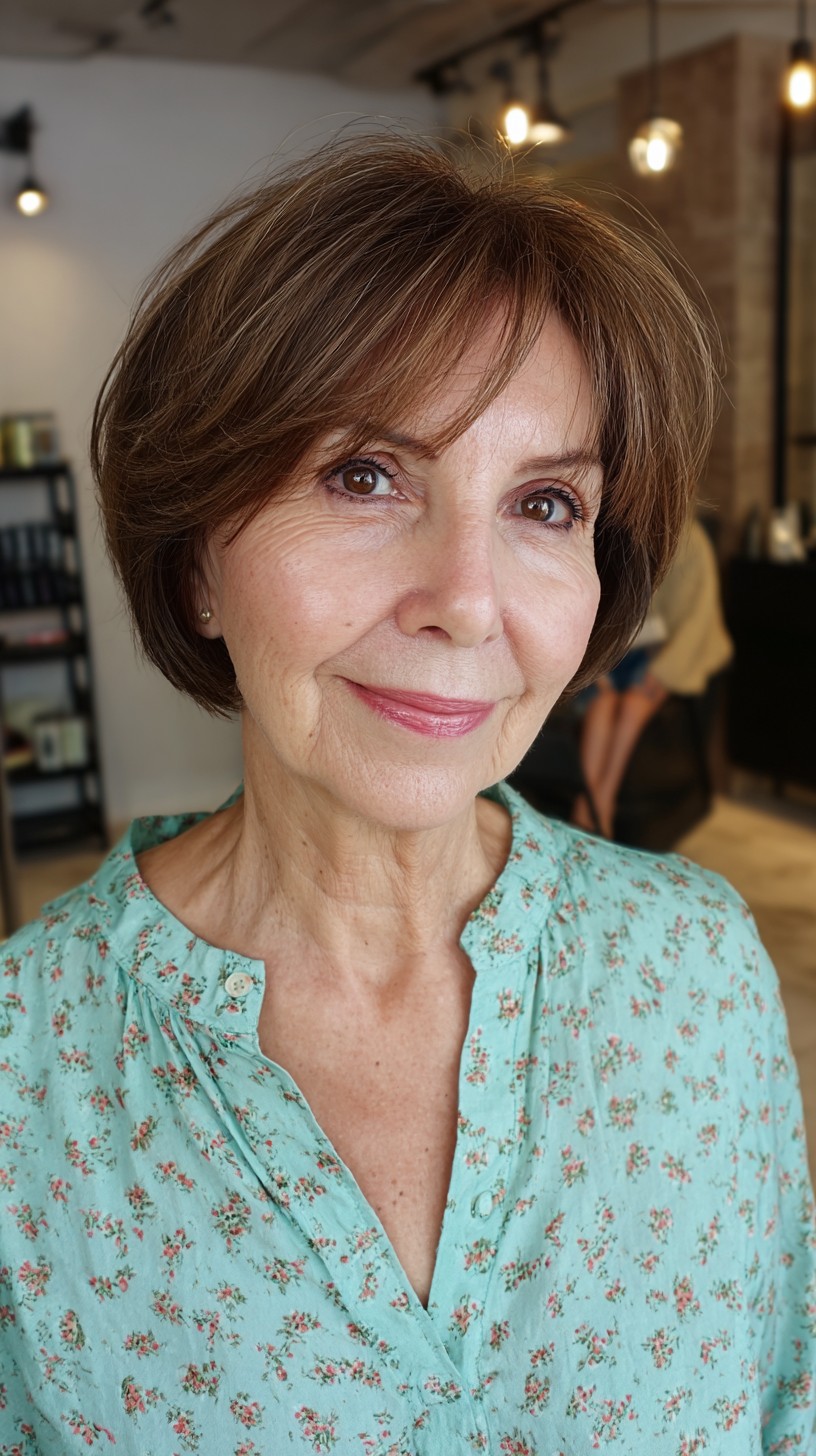 Rich Chestnut Rounded Bob with Light Layering