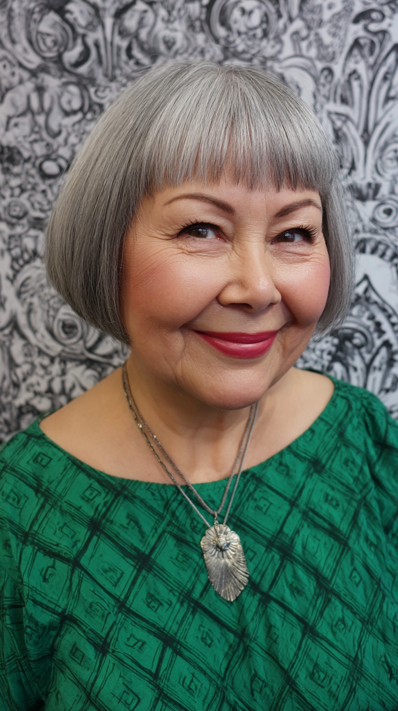 Silver Sleek Asymmetrical Bob for Round Faces