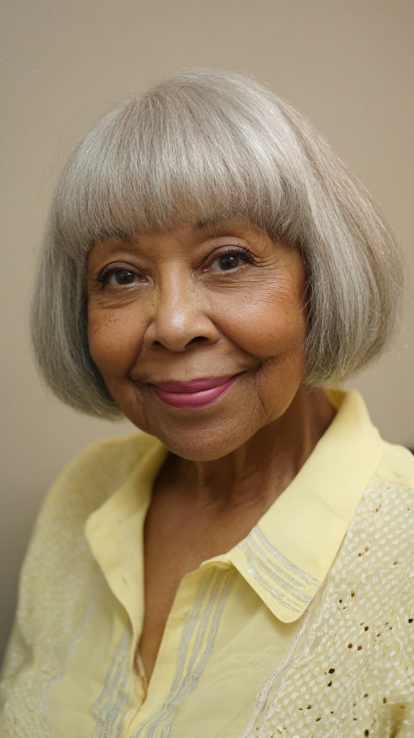 Silvery Sleek Classic Bob with Blunt Bangs