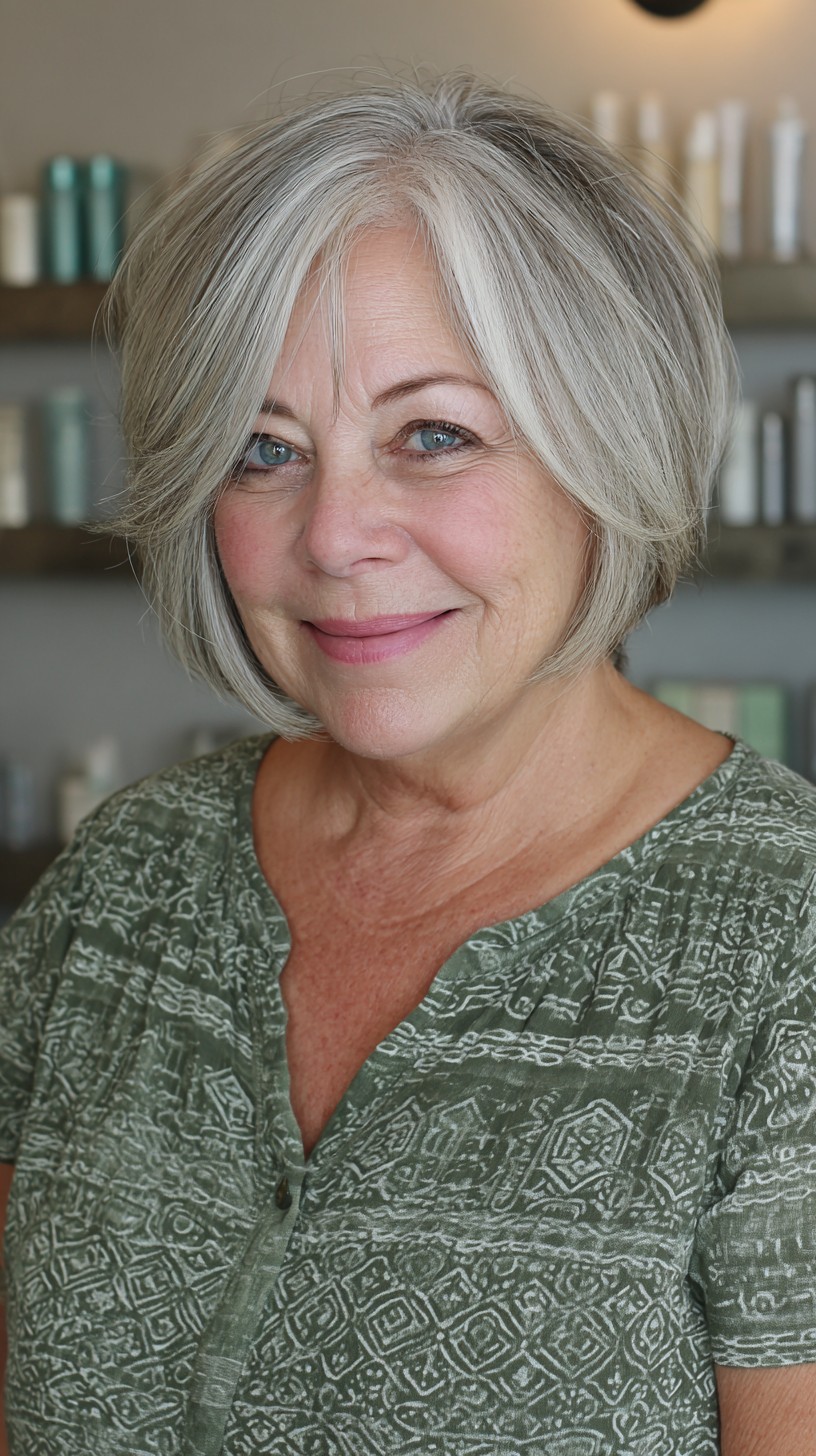 Sleek Silver Layered Bob for Round Faces