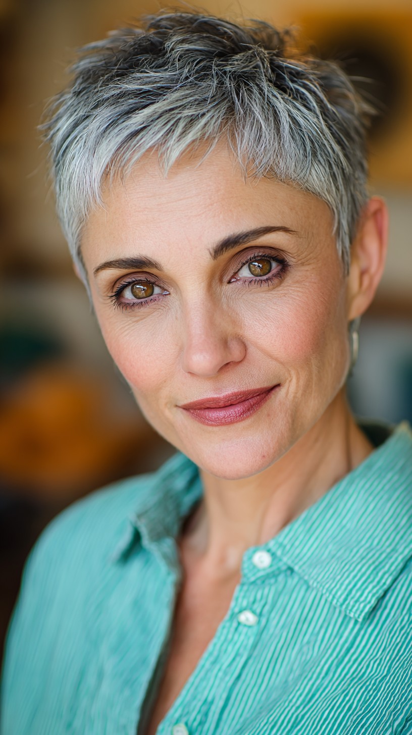 Sleek Silver Textured Pixie Cut