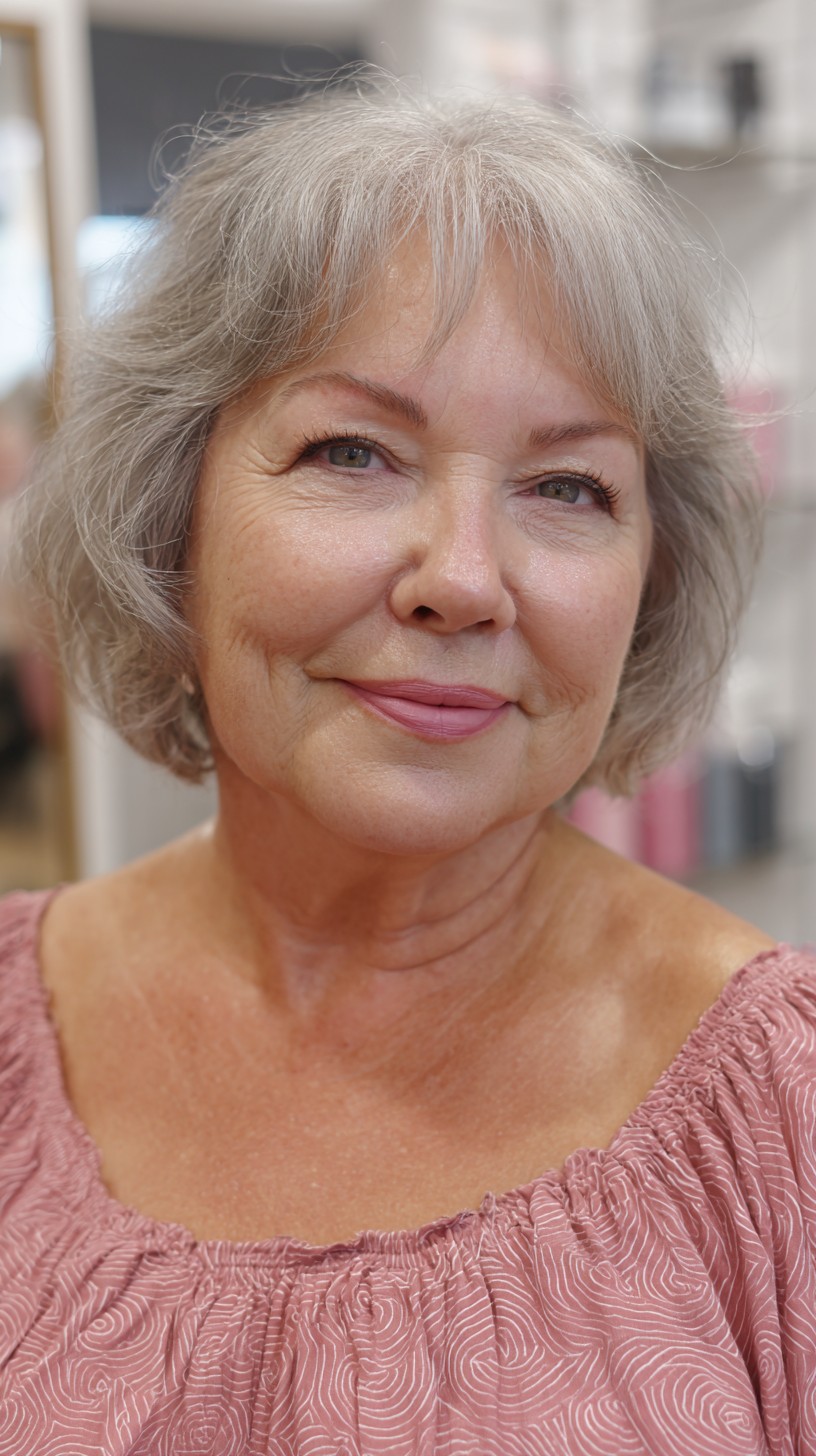 Soft Gray Natural Bob with Gentle Layers