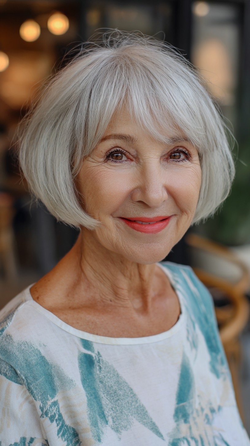 Soft Silver Layered Bob with Feathered Finish