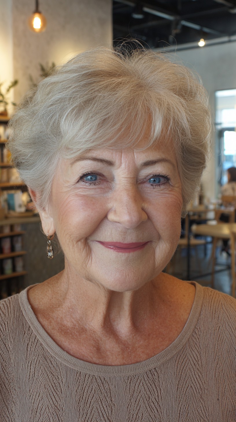 Soft Silver Textured Crop with Face-Framing Layers
