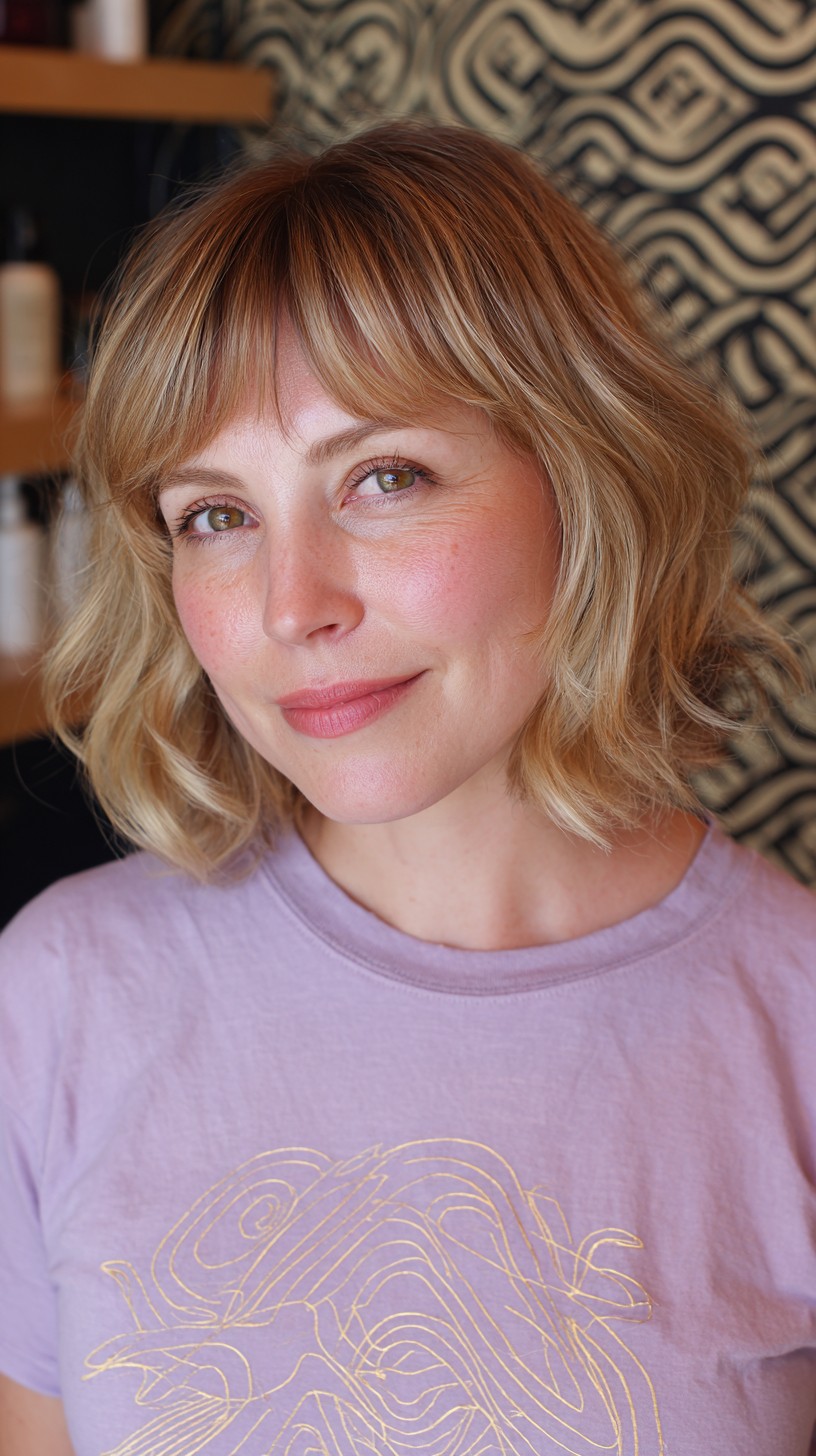 Softly Tapered Caramel Bob with Bangs