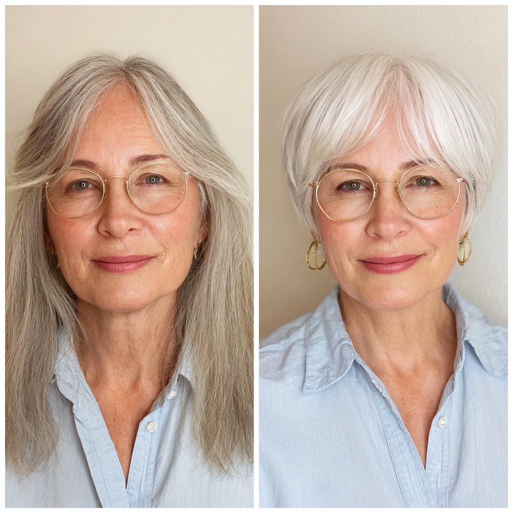 Striking Silver Bob with Light Feathered Bangs
