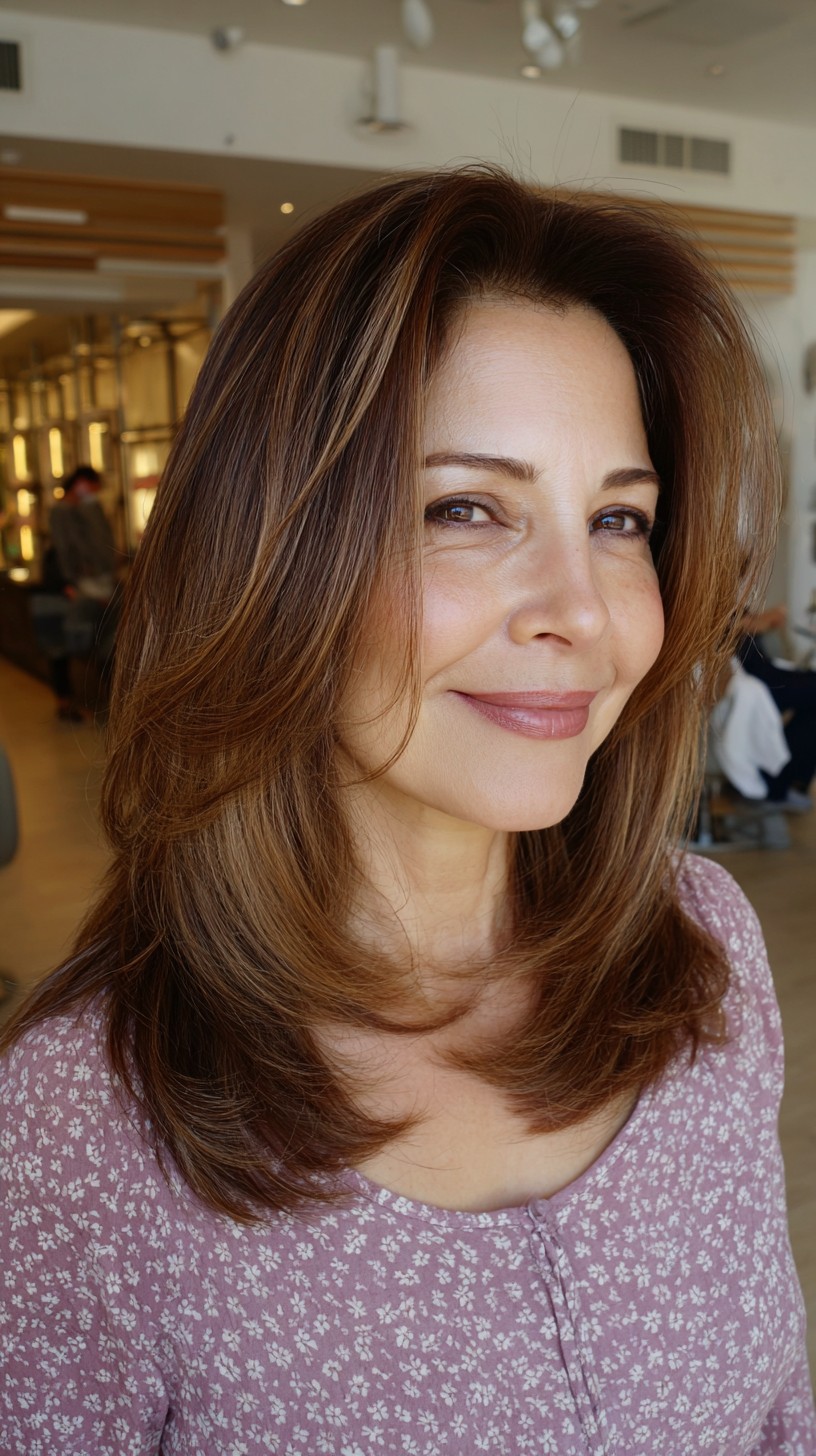 Subtle Caramel Highlights on Medium Layered Hair