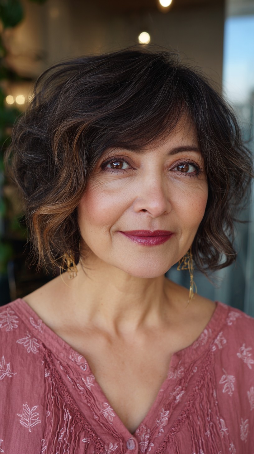 Subtle Chestnut Waves with Soft Bangs