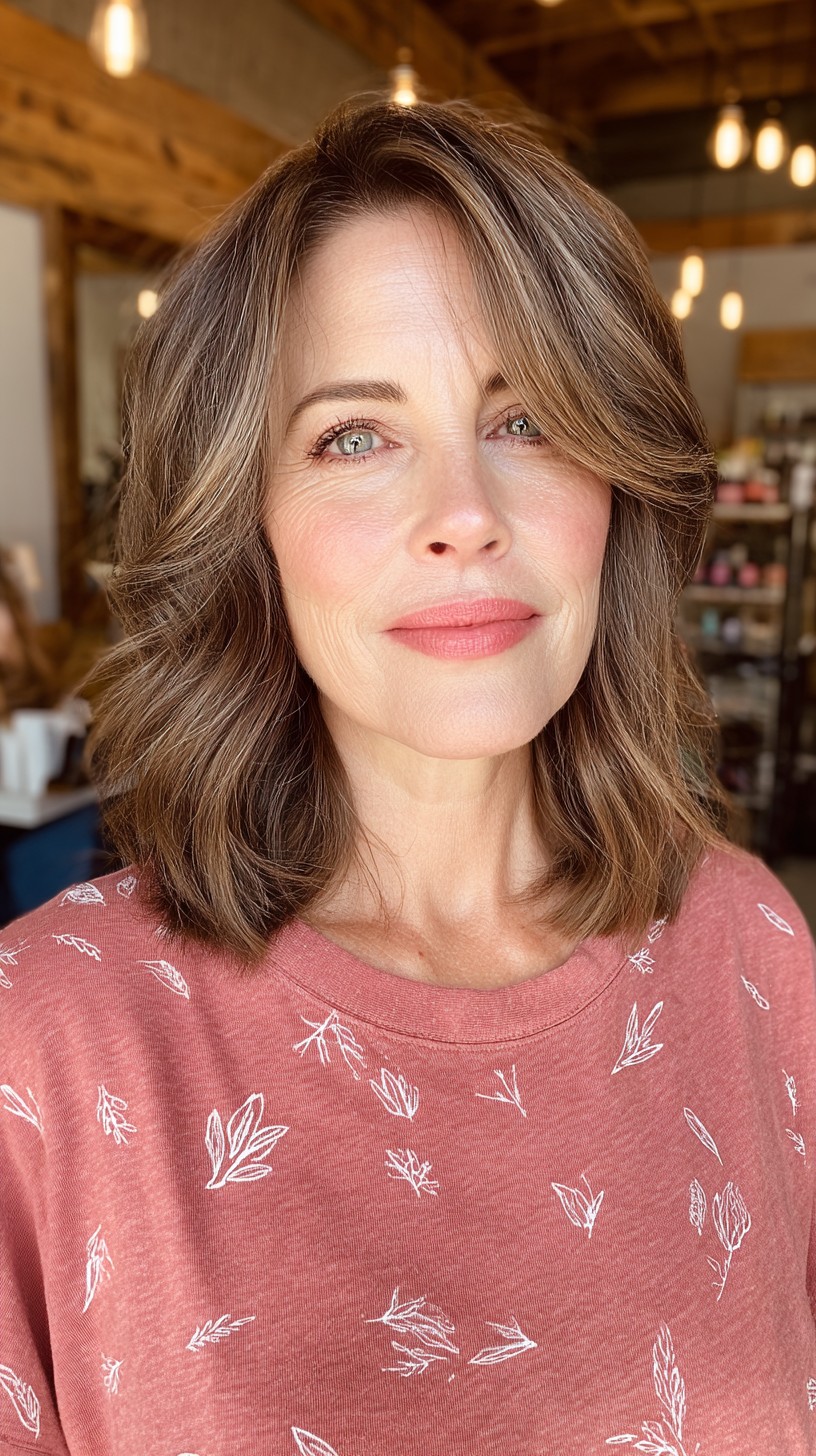 Subtle Chestnut Waves with Soft Highlights