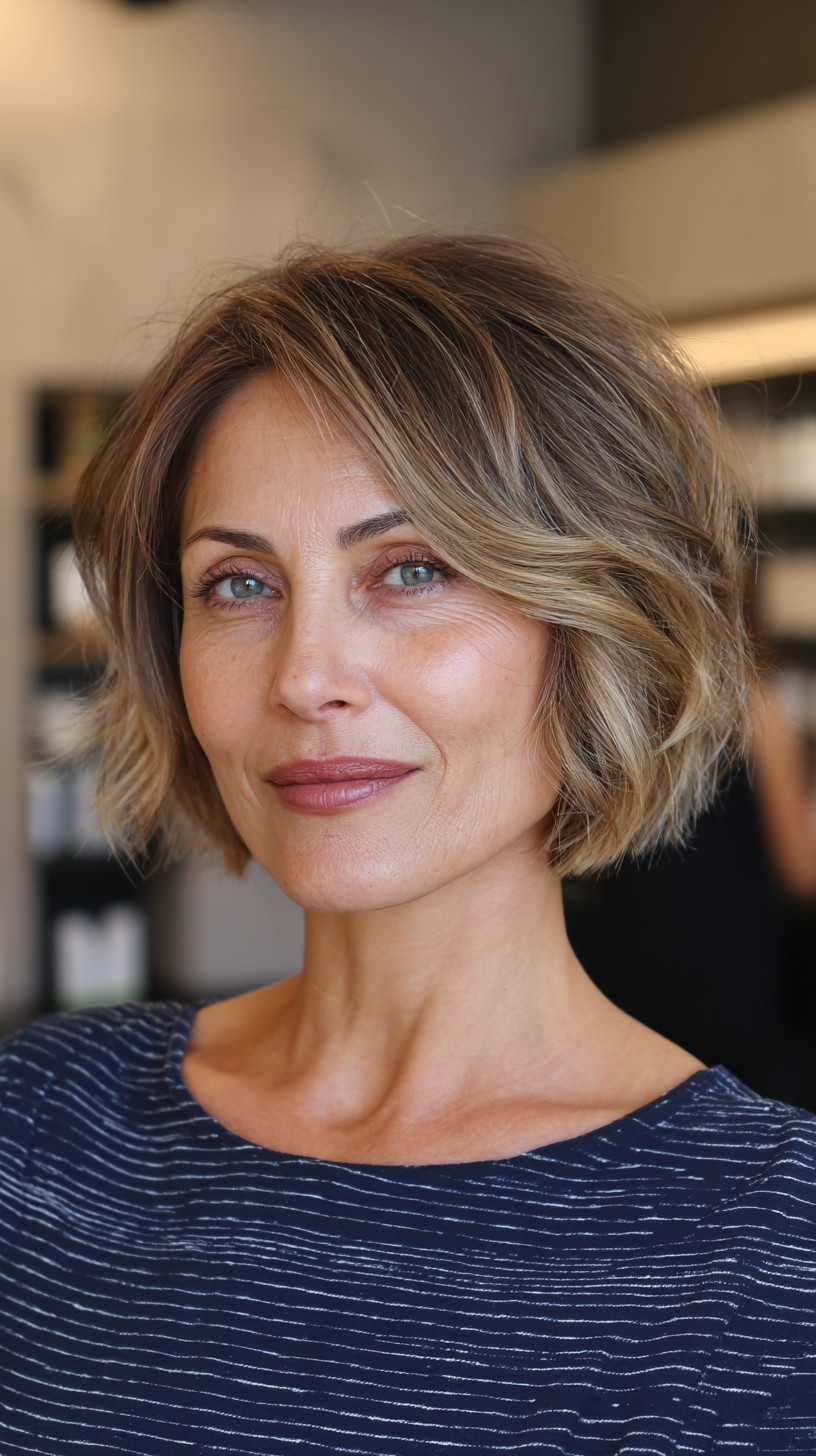 Textured Golden-Brown Bob with Soft Waves