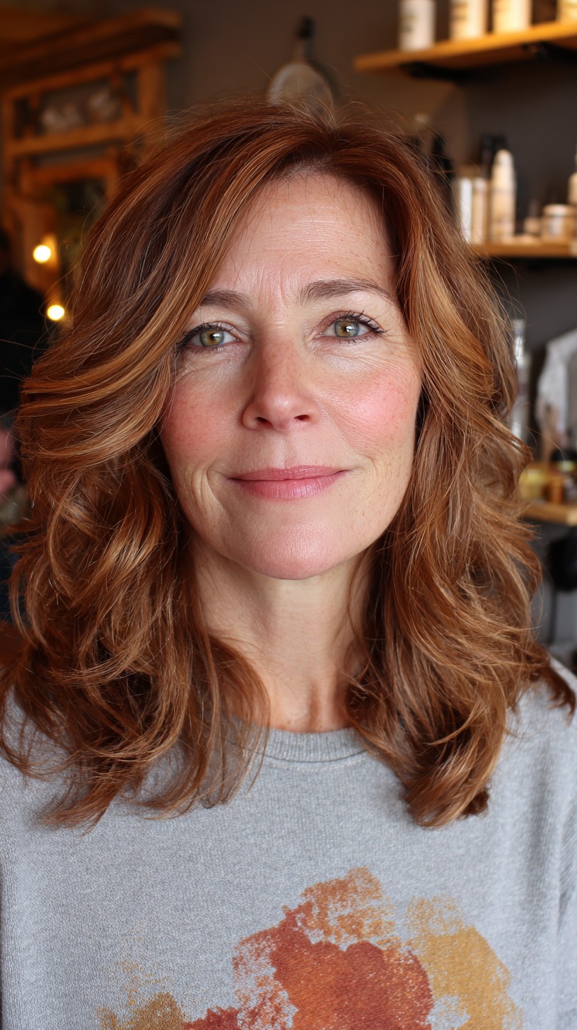 Vibrant Copper Curls with Layered Volume