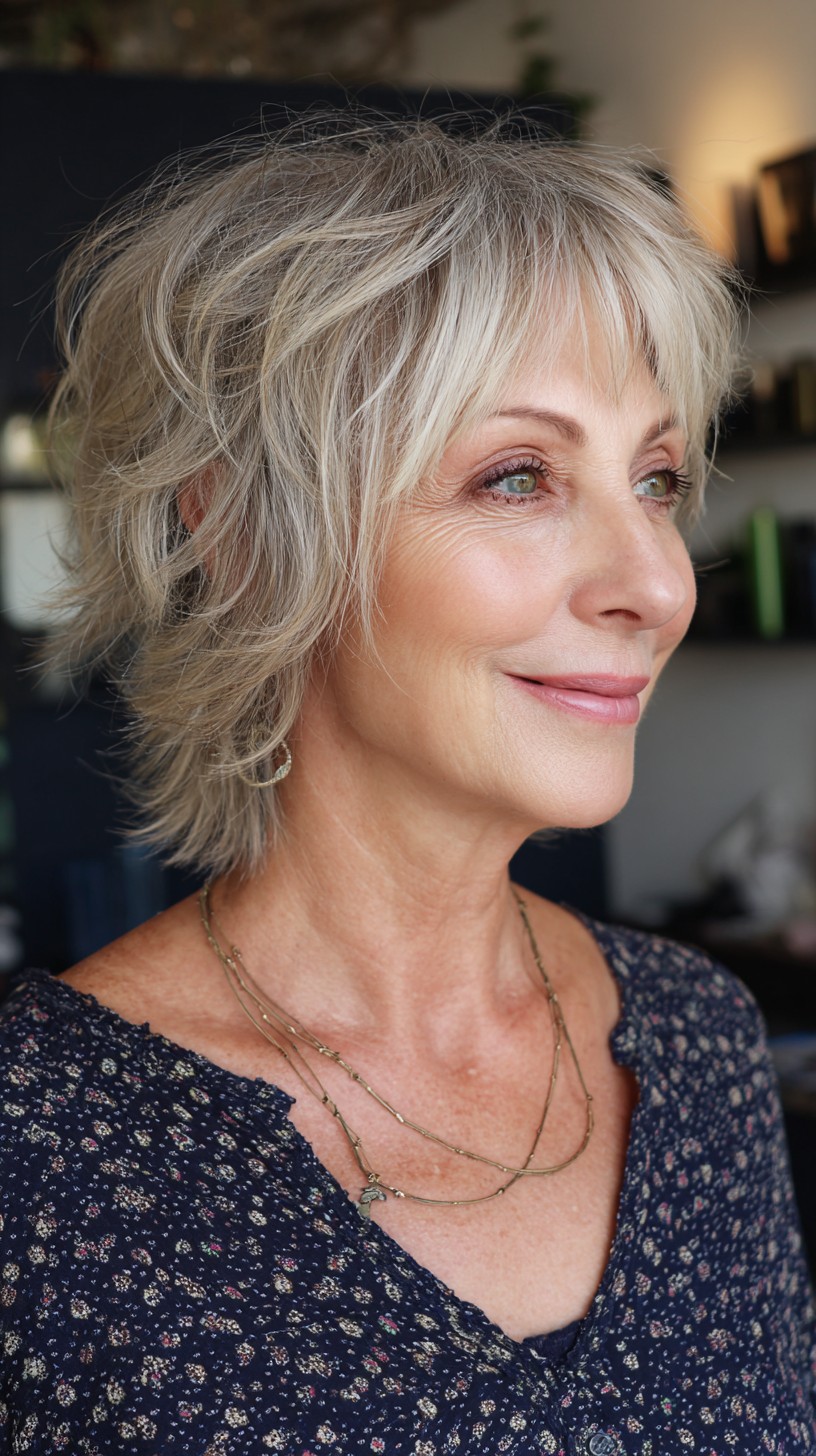 Whimsical Gray Layered Bob with Textured Waves