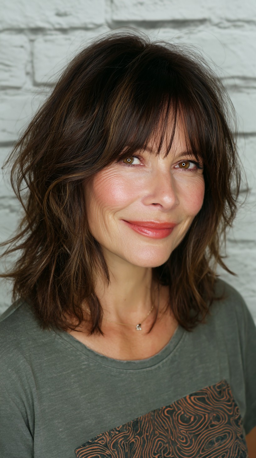 Brunette Shag with Wispy Bangs