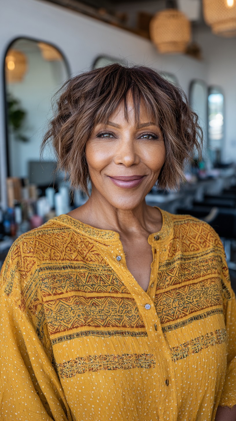 Brunette Textured Bob with Lightweight Bangs